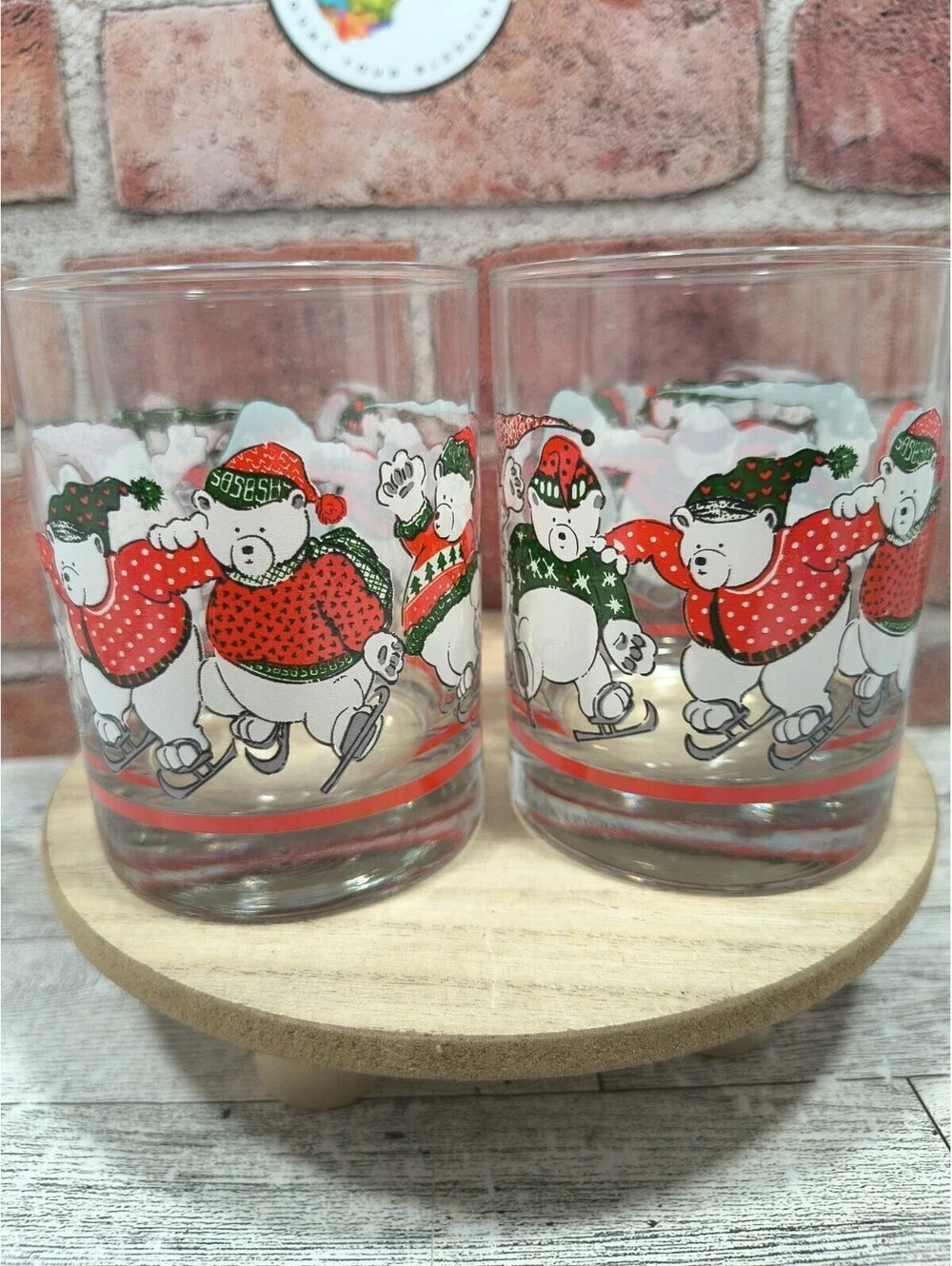 1991 Princess House Polar Bear Ice Skating Tumblers Christmas Heritage Set of 4